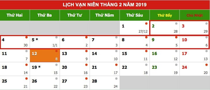 Tết Âm lịch 2019 được nghỉ mấy ngày?