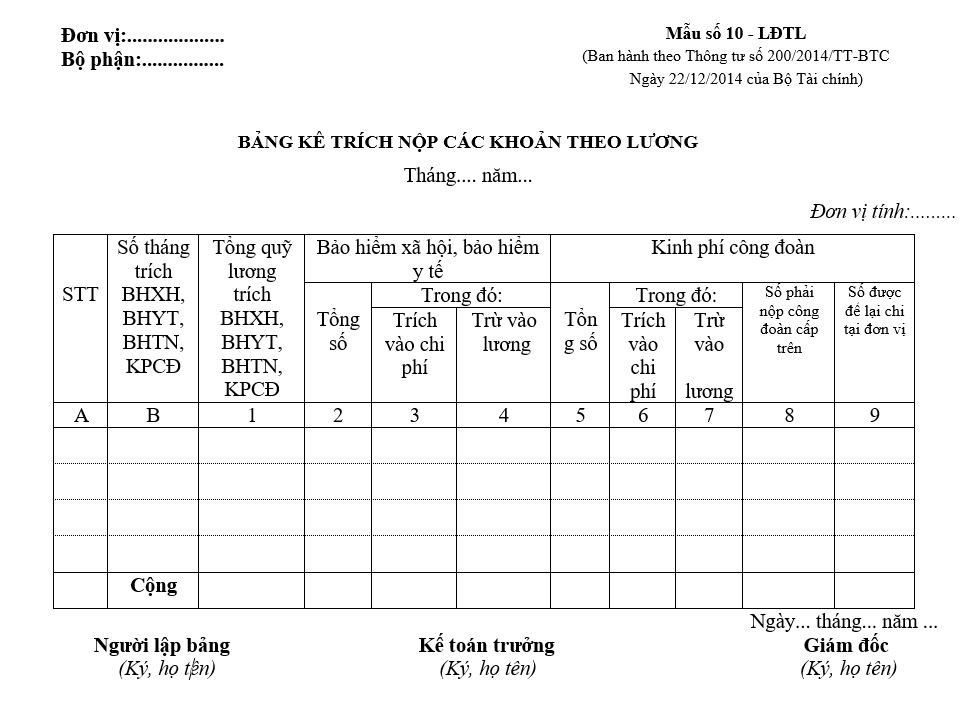 Mẫu 10-LĐTL