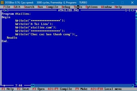 Ví dụ viết chương trình đơn giản bằng Turbo Pascal